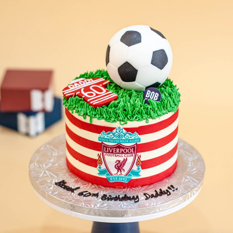 Soccer Ball Cake In Red Stripe